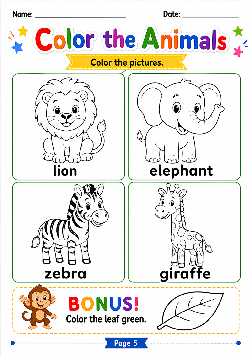My First Animals Activity Book for Kids Ages 4–7 — Learn, Color, Match & Have Fun