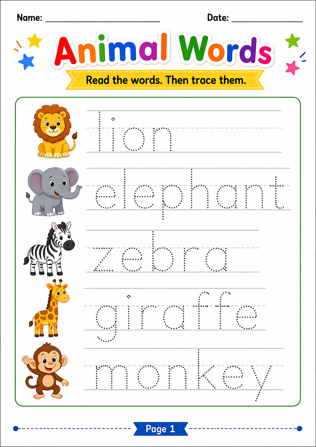 My First Animals Activity Book for Kids Ages 4–7 — Learn, Color, Match & Have Fun