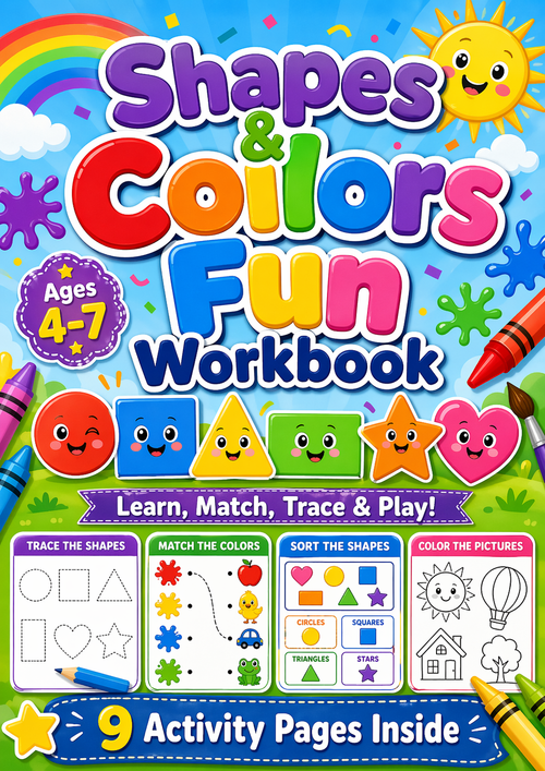 Shapes & Colors Fun Workbook for Kids Ages 4–7 — Learn, Match, Trace & Play