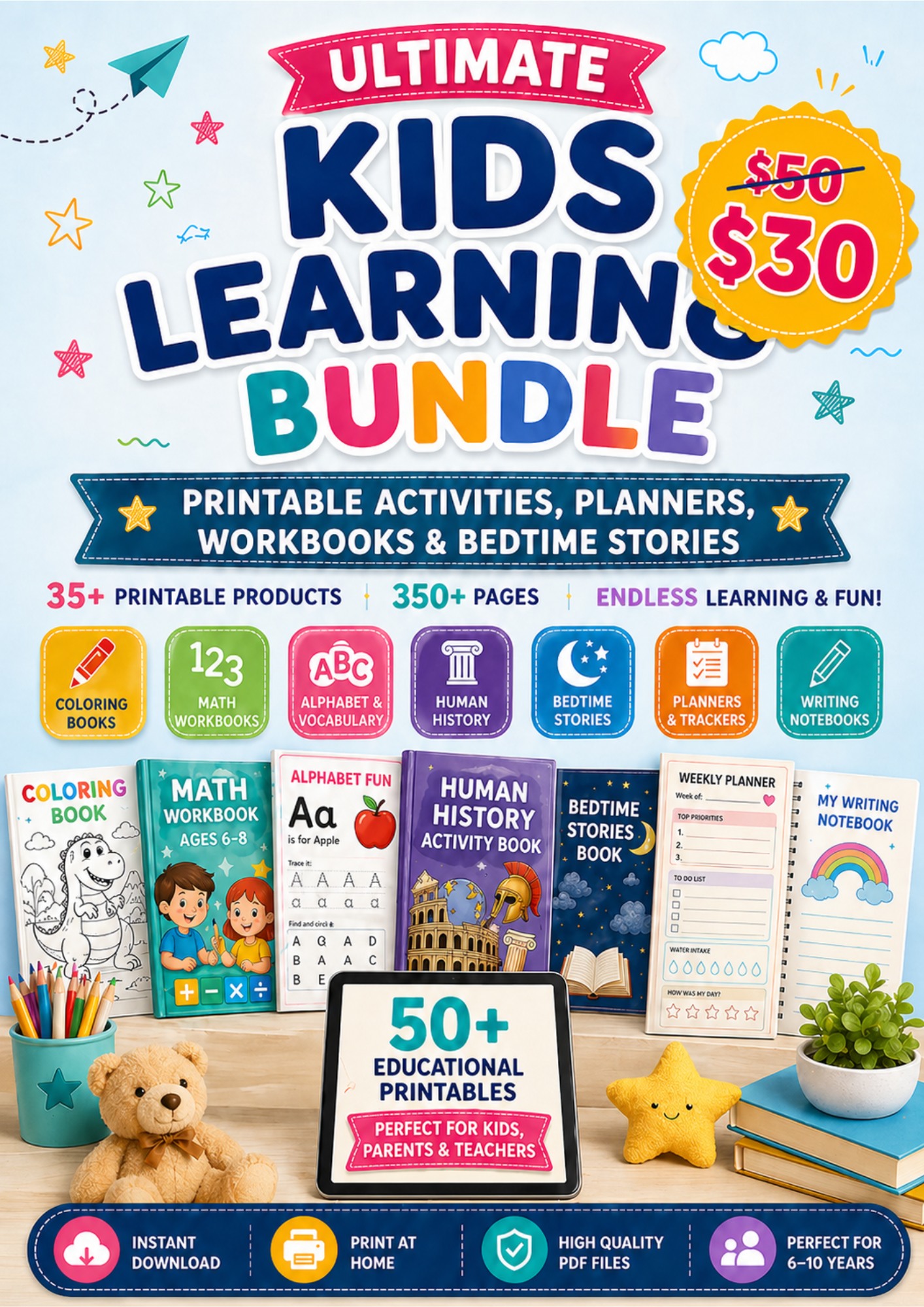 Ultimate Kids Learning Bundle – 350+ Printable Activity Pages